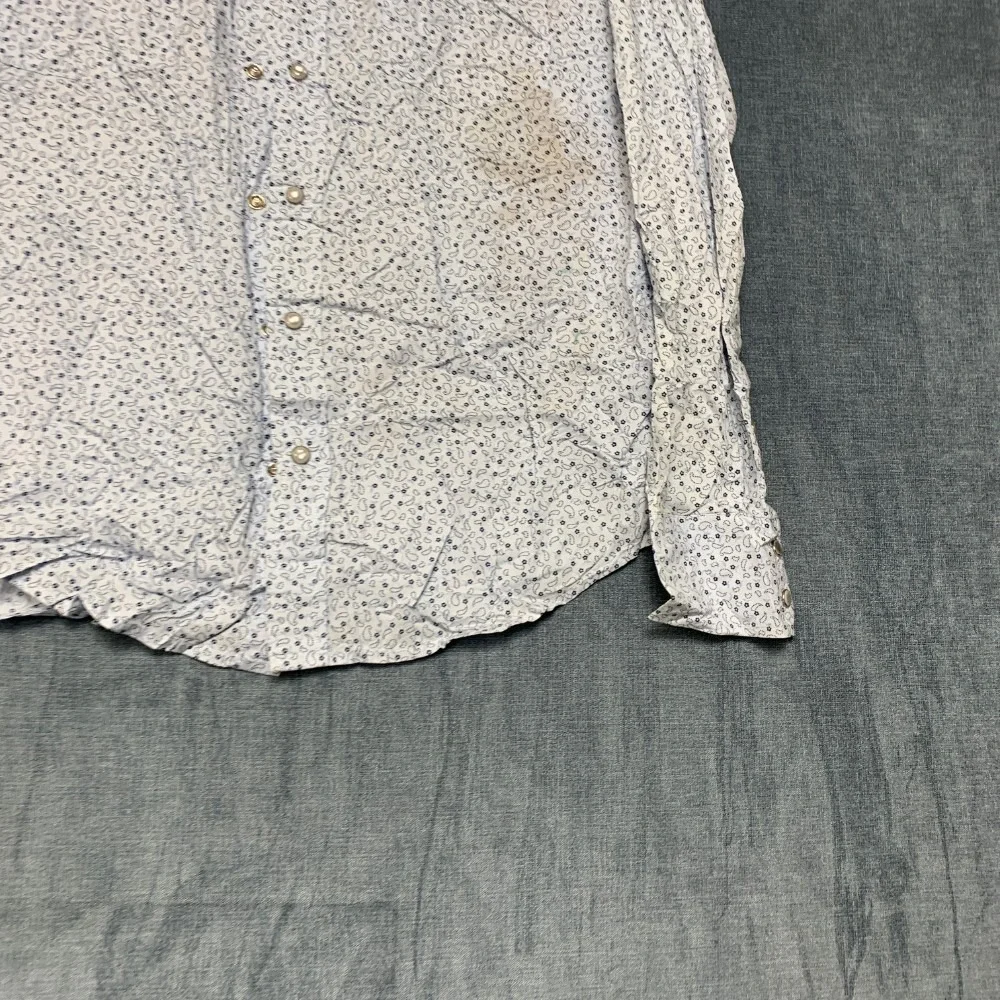 Banana Republic Western Shirt Mens Medium White Paisley Pearl Snap Standard Fit